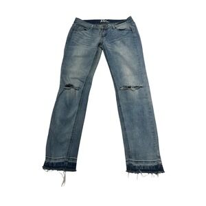 Klip Jeans Womens Size 7 Distressed Straight Leg Jeans Raw Hem Grunge Y2K Blue